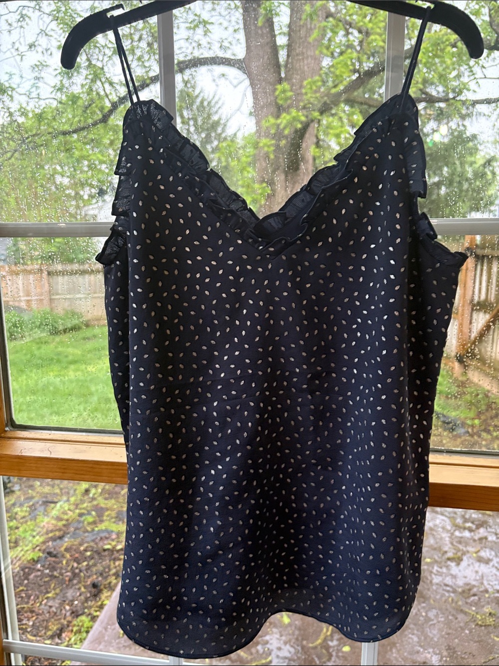 Navy Ruffle Trim Polka Dot Cami